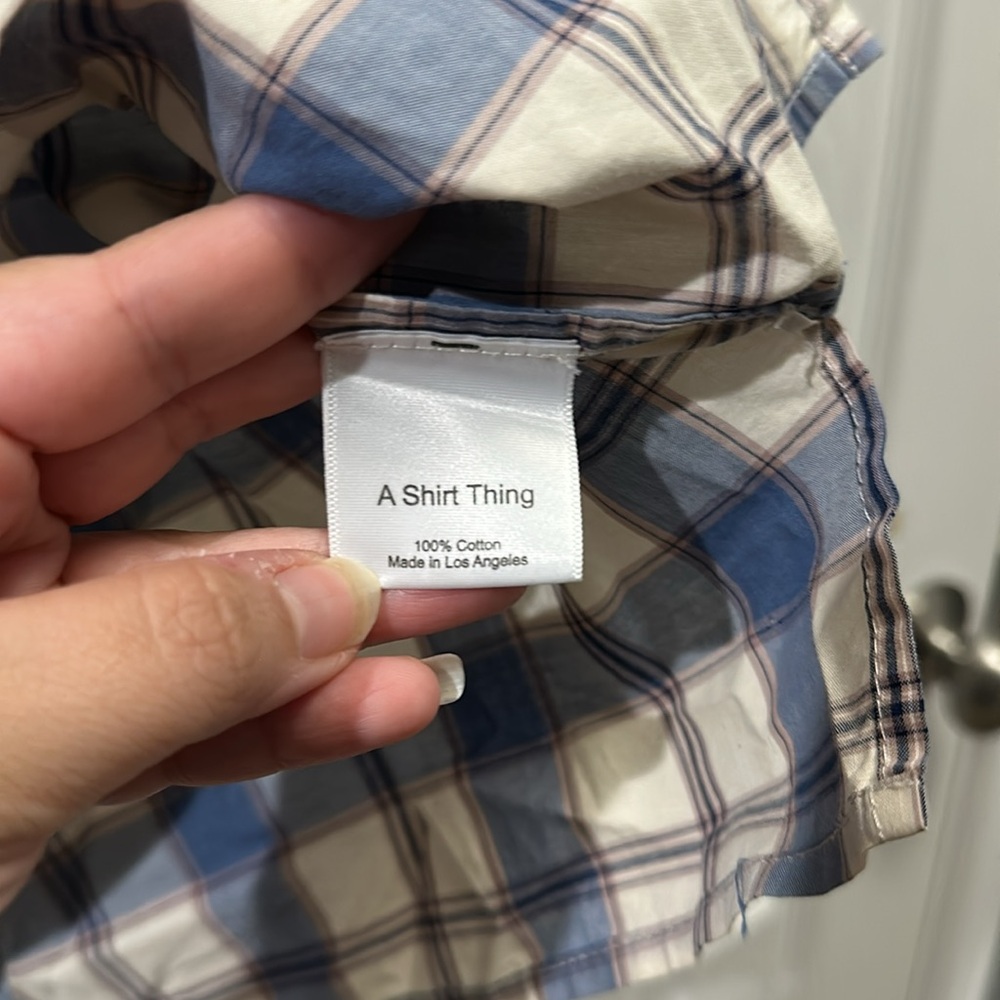 A shirt thing blue cream plaid women’s blouse size large 100% cotton - Picture 3 of 4